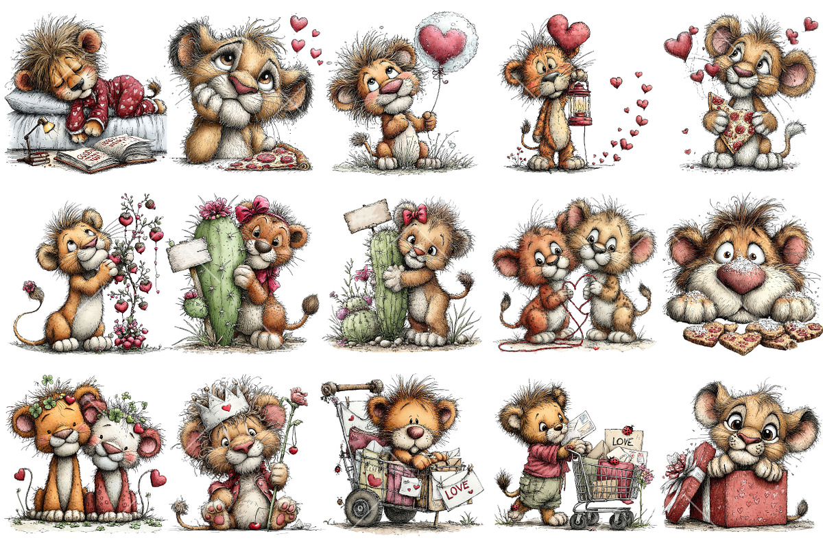 Whimsical Valentine Baby Lion Clipar, an Illustration by OK Design (Photo 3 of 6)
