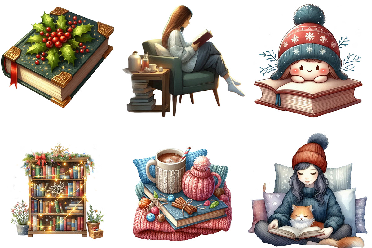 Watercolor Winter Bookworm Clipart, an Illustration by Designking (Photo 3 of 5)