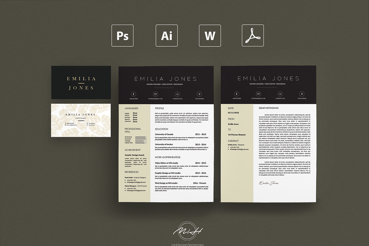 Professional Resume / Card Template, a Resume Template by MH Design Template (Photo 1 of 4)