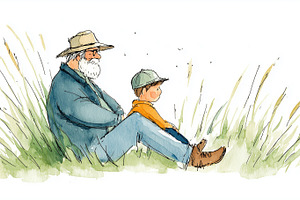 Heartwarming watercolor grandfather, a Person Photo by MistyDay