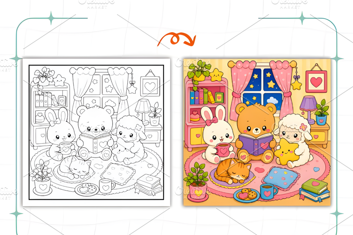 Kawaii Daydreamy Cute Coloring Pages, a Decorative Illustration by Coco Bloom (Photo 5 of 8)