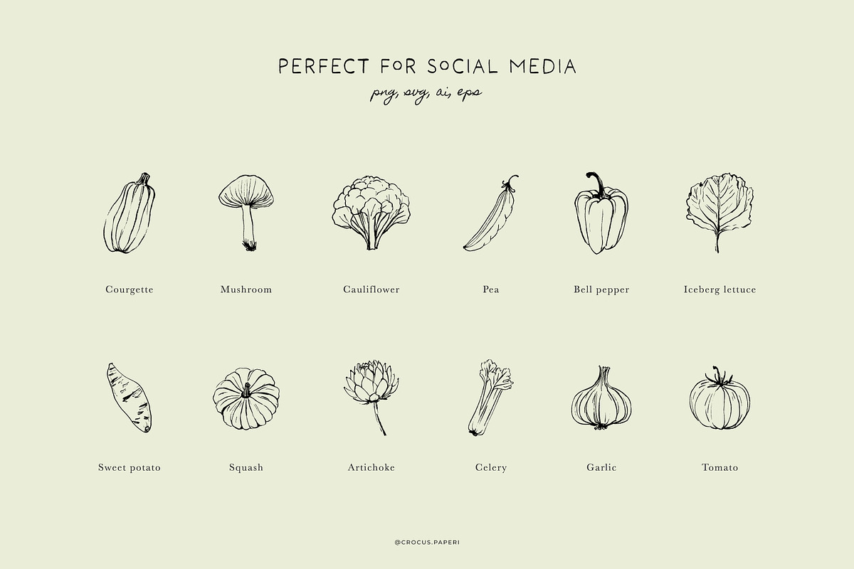 VEGETABLES line art illustrations, a Food Illustration by Crocus Paperi (Photo 2 of 3)