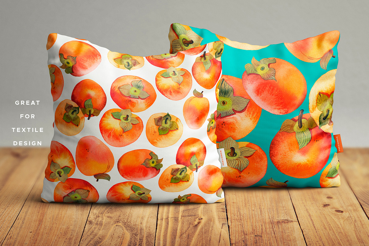 Watercolor Persimmon Fruits Clipart, a Food Illustration by Olga Begak Art & Design (Photo 8 of 9)