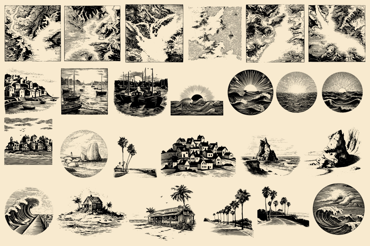 Vintage Coastal Travel Illustrations, an Object Illustration by Nocturnal Wolf (Photo 23 of 27)