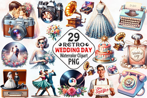 Retro Wedding Day Clipart, an Illustration by RobertsArt