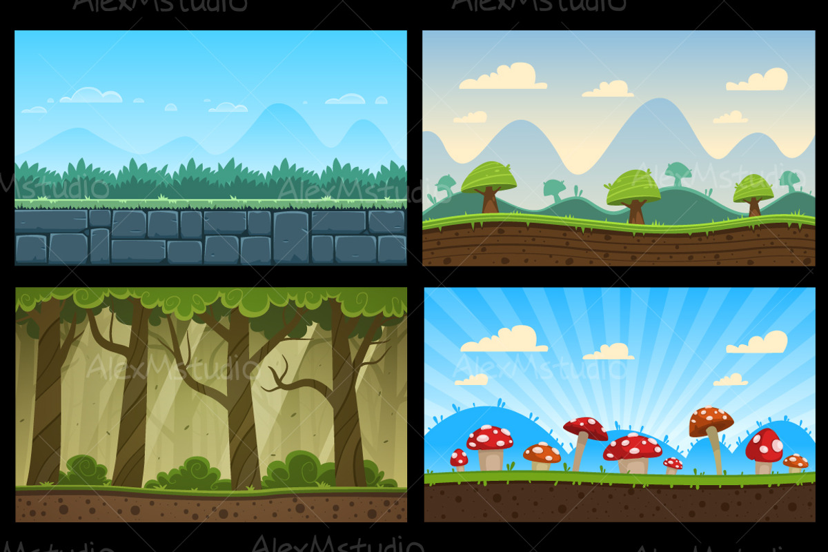 Game Background Set, an Illustration by AlexMstudio