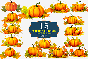 Autumn Pumpkin With Leaves Clipart