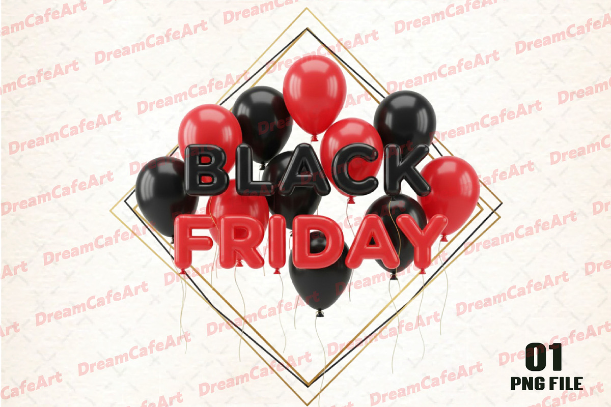 Black Friday Balloons PNG, an Illustration by DreamCafeArt (Photo 1 of 4)