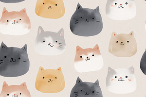 Seamless pattern, cute cat faces seamless pattern, hand drawn ka, a Pattern Graphic by Studio ANNA