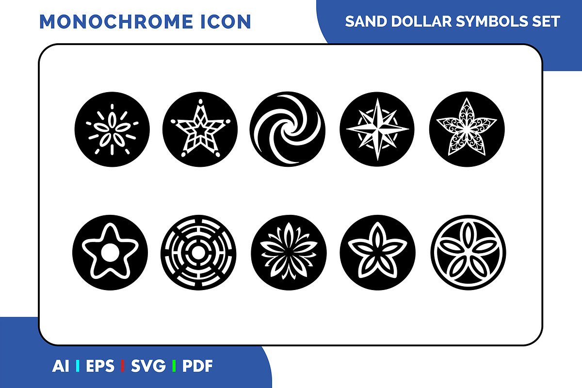 Sand Dollar Icon Set Black and White, a Solid Icon by Fontmine Studio (Photo 1 of 3)