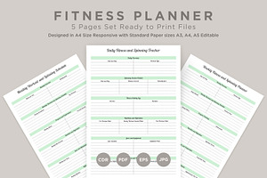 Fitness Planner Pages Set V-17, a Stationery Template by shahsoft