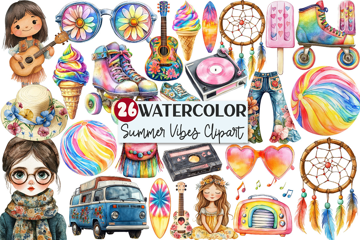 1960s Summer Vibes Clipart, an Illustration by Rose Art (Photo 1 of 4)