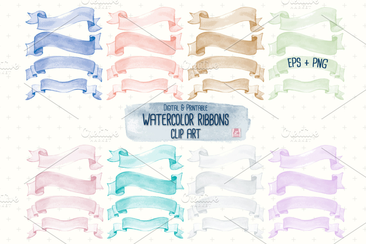 Watercolor Ribbon Clip Art EPS+PNG