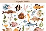 Fish clipart & pattern, a Seasonal Illustration by JulzaArt (Thumbnail 2 of 9)