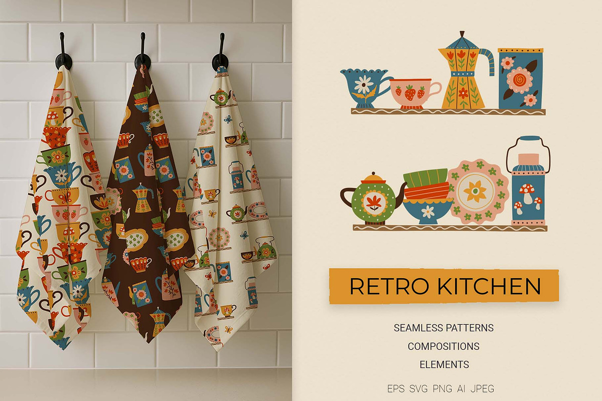 Retro Kitchen Tea & Coffee Clipart, a Food Illustration by Irina Ostapenko (Photo 1 of 9)