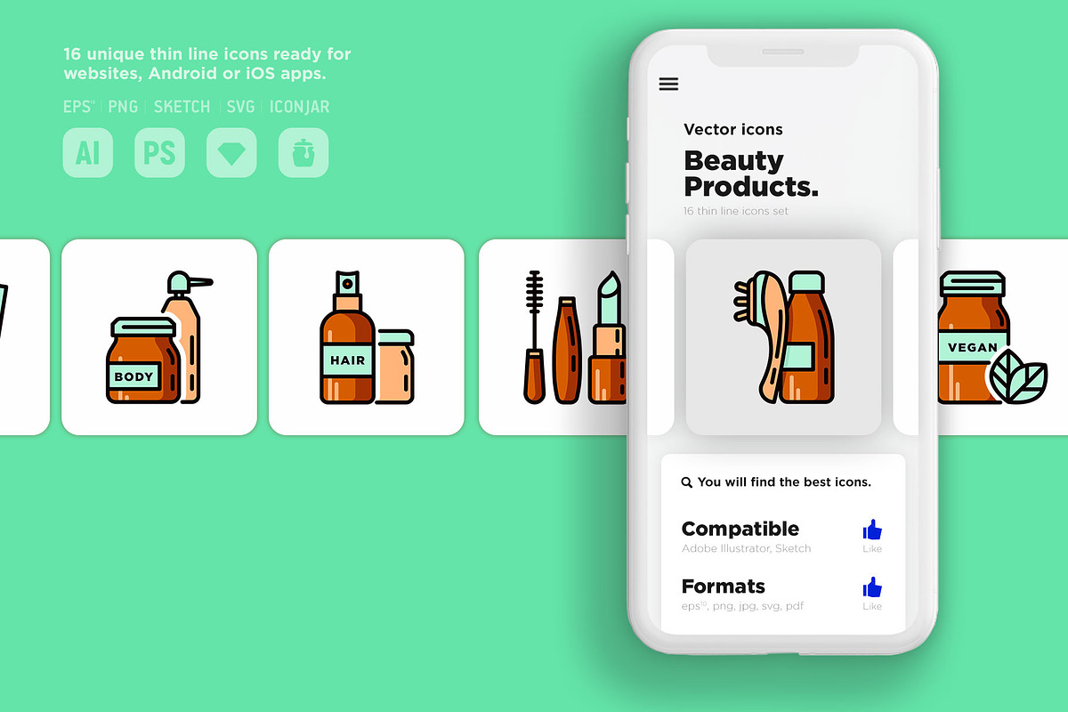 Beauty Products | 20 Thin Line Icons, an Outline Icon by Alex Blogoodf (Photo 9 of 11)