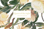 Watercolor Queen of the night flower, a Pattern Graphic by ramika (Thumbnail 1 of 4)