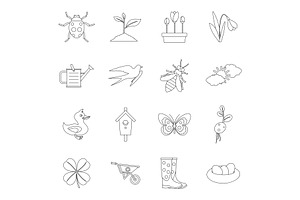 Spring Icons Set, Outline Style