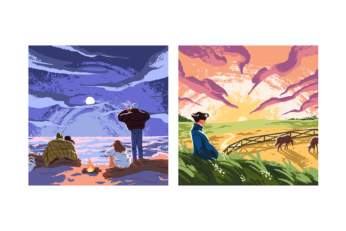 People look at sunset or sunrise set, a Person Illustration by PaperTrident (Photo 2 of 5)