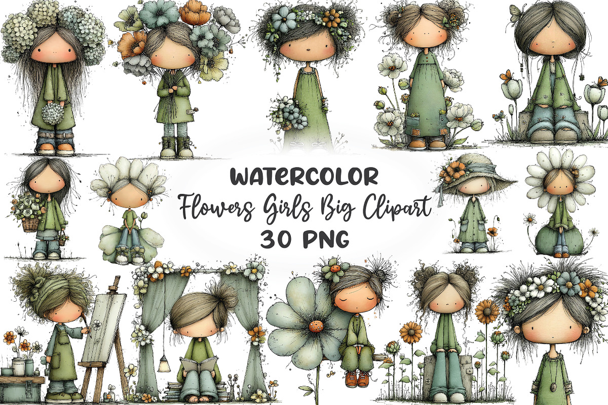 Flowers and Girls Big Clipart Bundle, an Illustration by CraftArtStudio (Photo 1 of 6)