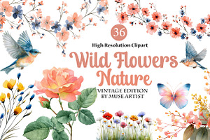 Wild Flowers Nature Clipart, an Illustration by DreamArtGraphic