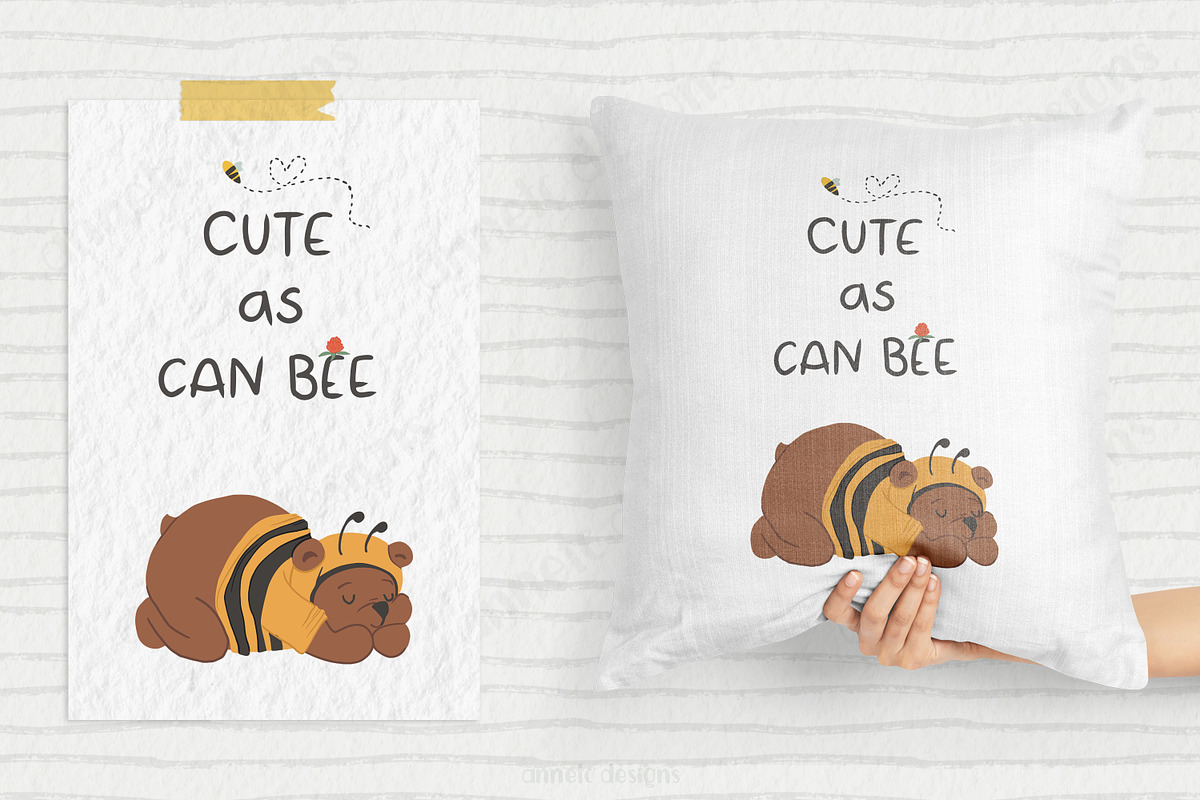 Cute bees, bears, flowers bundle, an Illustration by ann_etc (Photo 5 of 12)
