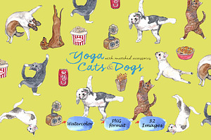 Yoga Cats & Dogs Clipart
