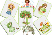 Garden Girl Clipart Set, an Illustration by Creative Art (Thumbnail 5 of 9)