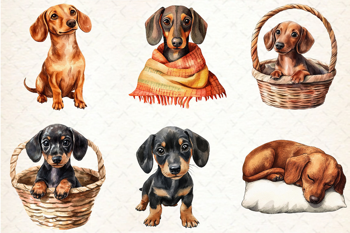 Watercolor Dachshund clipart, an Illustration by Rose Art (Photo 2 of 4)