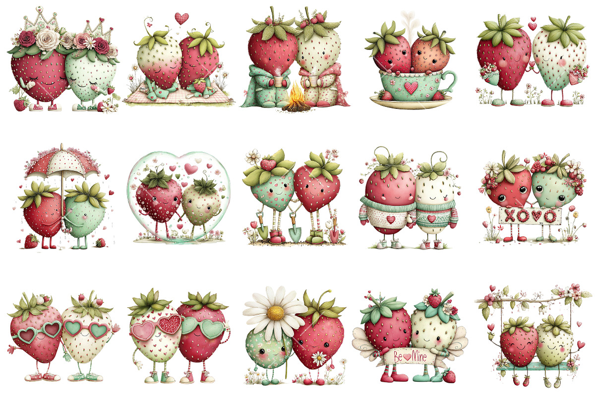 Valentine Strawberry Couple Clipart, an Illustration by OK Design (Photo 3 of 6)