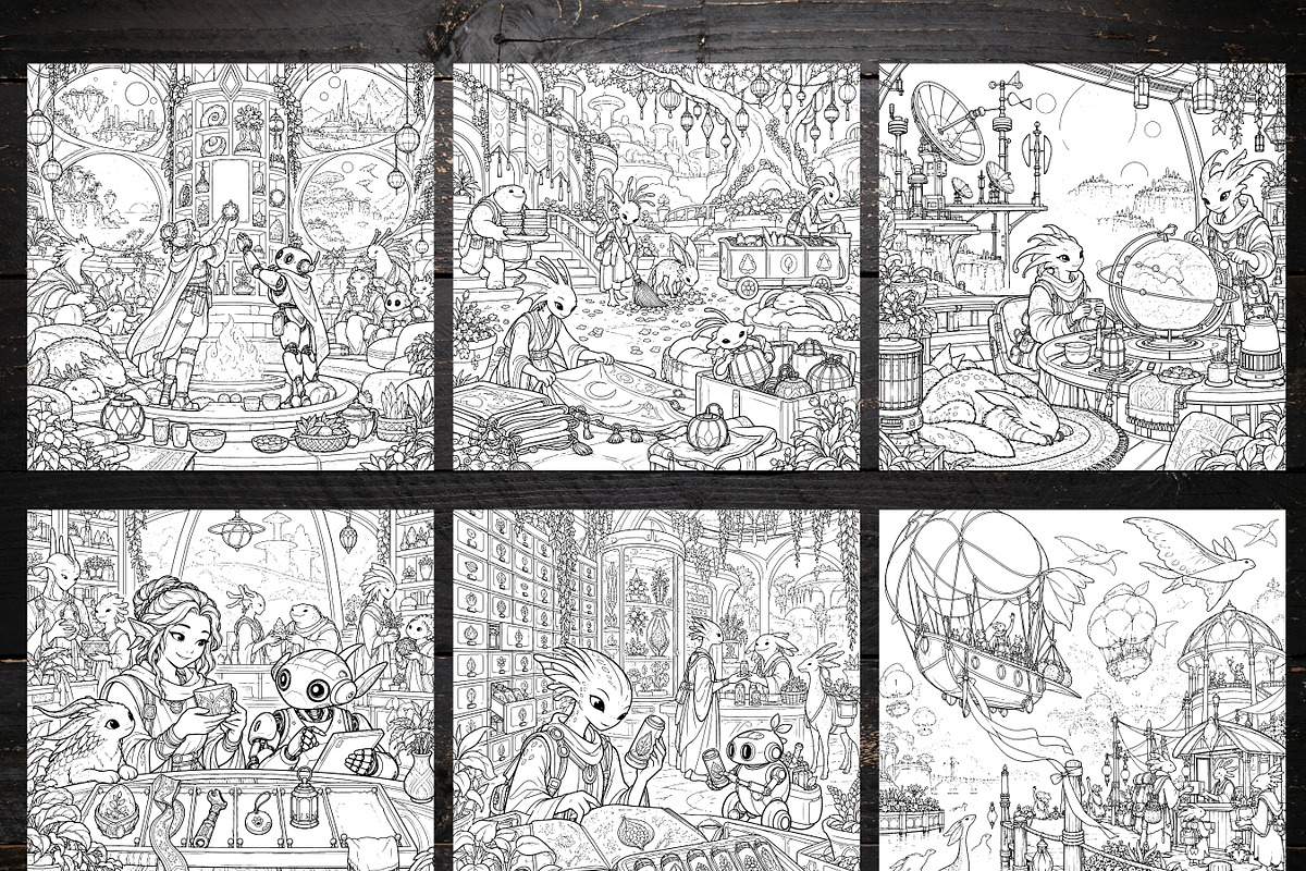 Cozy Sci-Fi Adult Coloring Pages, a Brochure Template by LA Design (Photo 2 of 10)