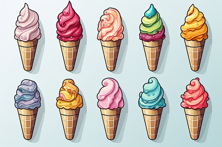 Set of colorful Ice cream cone carto, a Food & Drink Photo by Pixeness