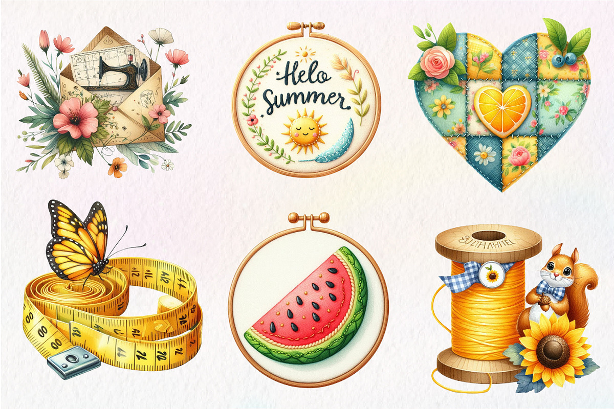Watercolor Summer Sewing Clipart, an Illustration by CreationArt (Photo 5 of 5)