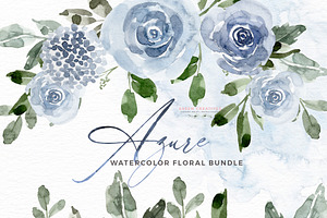 AZURE Blue Watercolor Flower Clipart