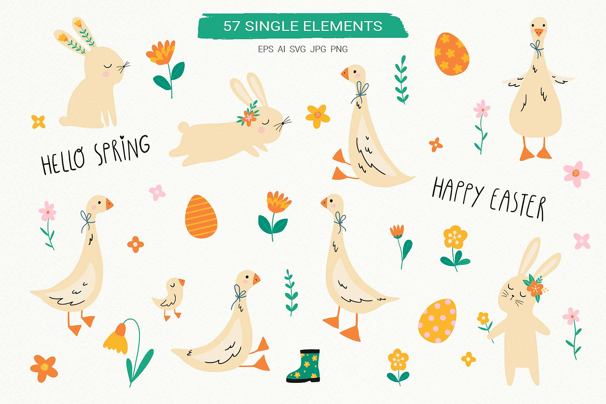 Hello Spring. Happy Easter clipart, an Animal Illustration by Irina Ostapenko (Photo 2 of 9)