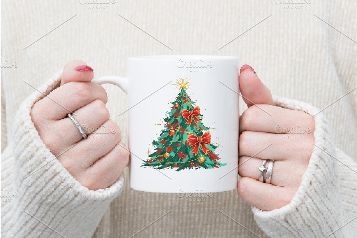 Coquette Glitter Christmas Tree Png, an Illustration by Watercolor design (Photo 6 of 6)