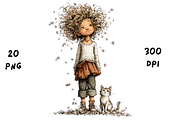 Whimsical Floral Girl & Kitten, an Animal Illustration by GiraffeCreative (Thumbnail 11 of 20)