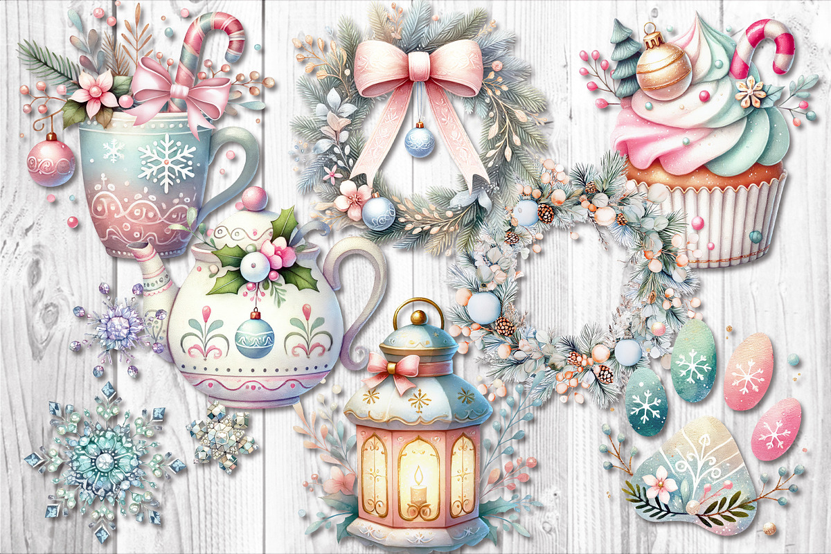 Pastel Christmas Clipart Collection, a Seasonal Illustration by V Design Creator (Photo 5 of 7)