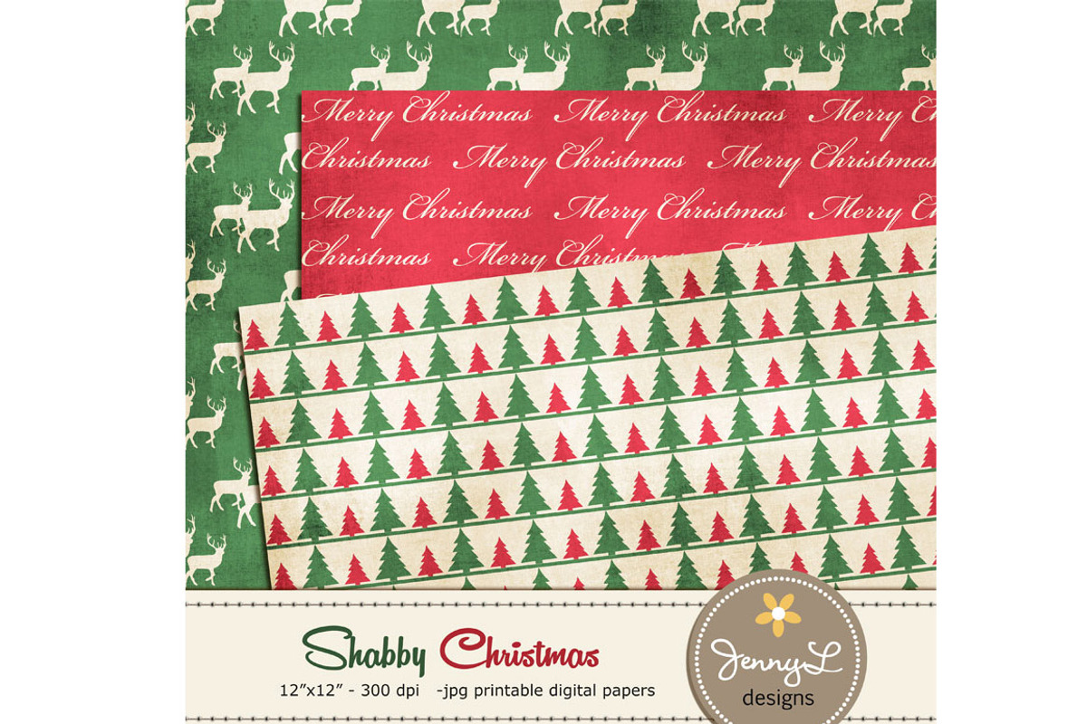 Shabby Christmas Digital Papers, a Pattern Graphic by JennyL Designs (Photo 4 of 4)