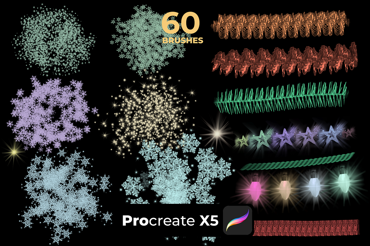 60 Christmas brushes PROCREATE X5, a Brush Add-On by Graphics Resources (Photo 9 of 9)