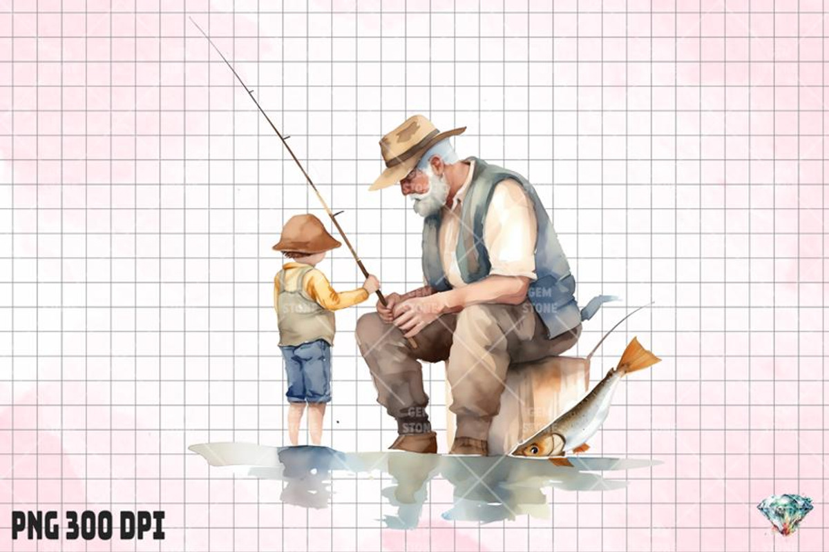 Retro Daddy Fishing Watercolor, an Illustration by Gemstone (Photo 2 of 6)