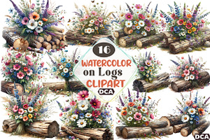 Wildflowers on Logs, an Illustration by DreamCafeArt