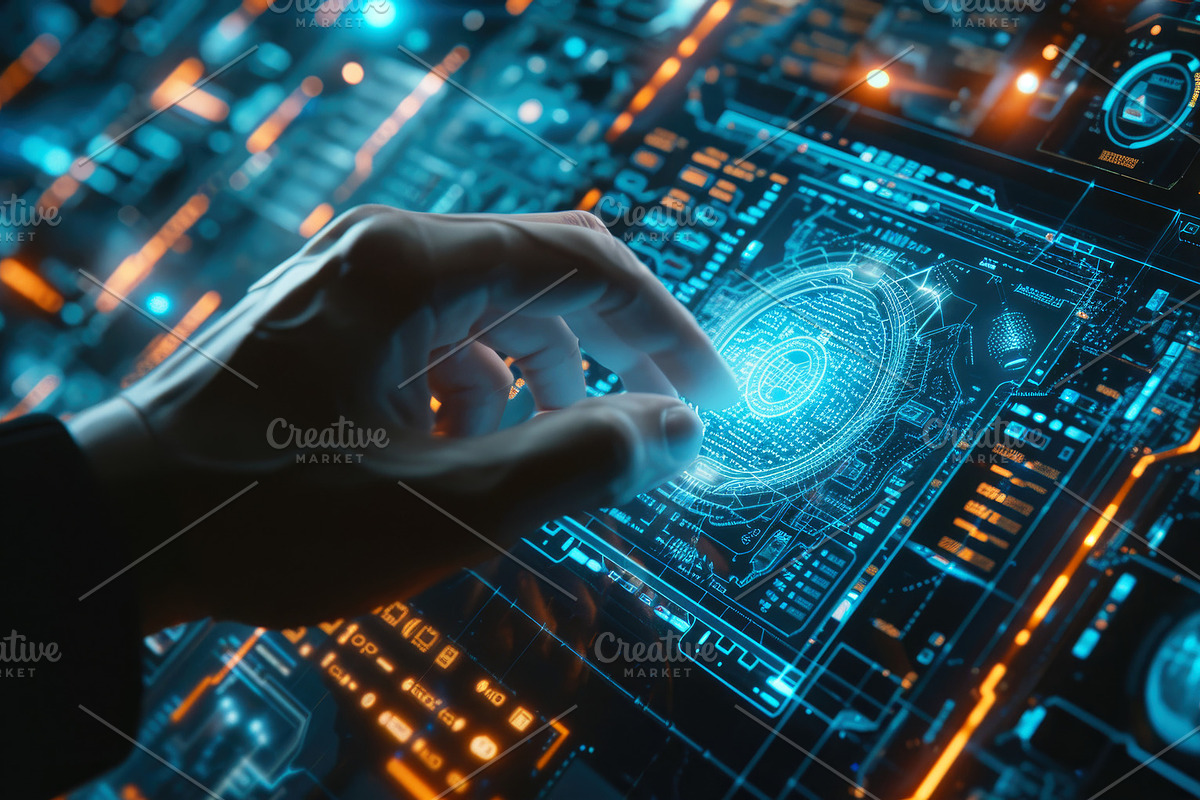 Person uses digital touch screen of, an Illustration by Lopatin Photo