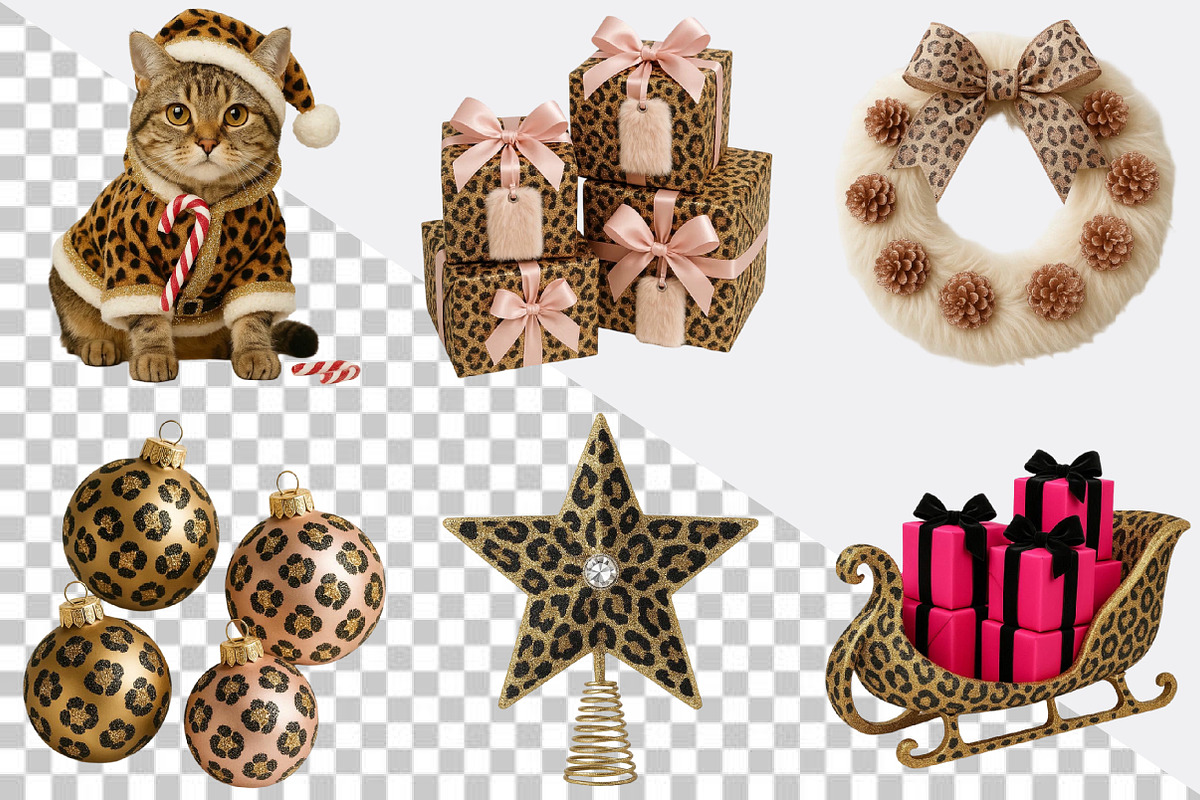 Glitter Leopard Christmas Clipart Bu, an Illustration by SVGArt (Photo 2 of 8)