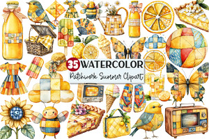 Yellow Patchwork Summer Clipart, an Illustration by Rose Art