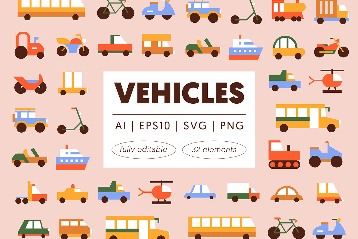 Flat Vehicle Set, a Transportation Illustration by Léo Alexandre (Photo 1 of 5)