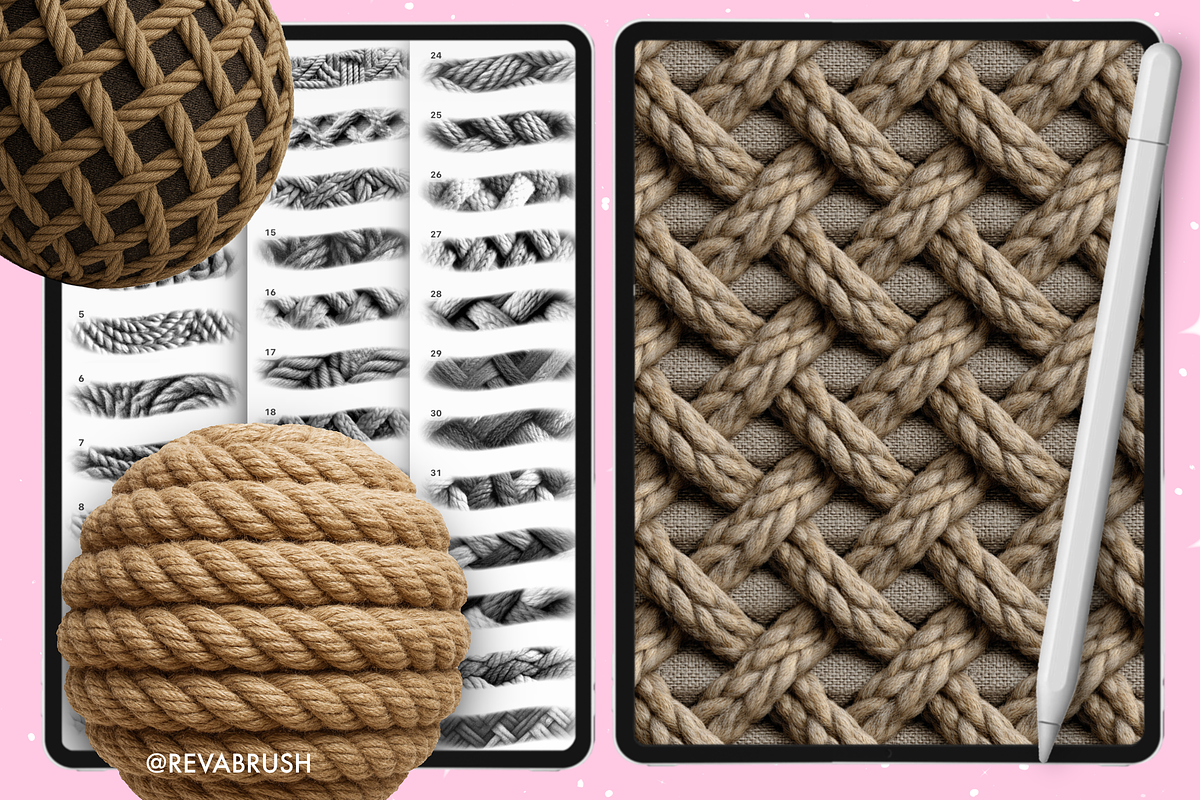 Procreate Rope texture brushes, a Brush Add-On by Revabrush (Photo 5 of 7)
