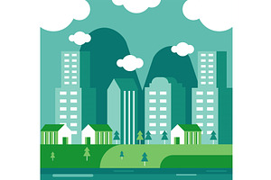 Green Buildings Cityscape Scene