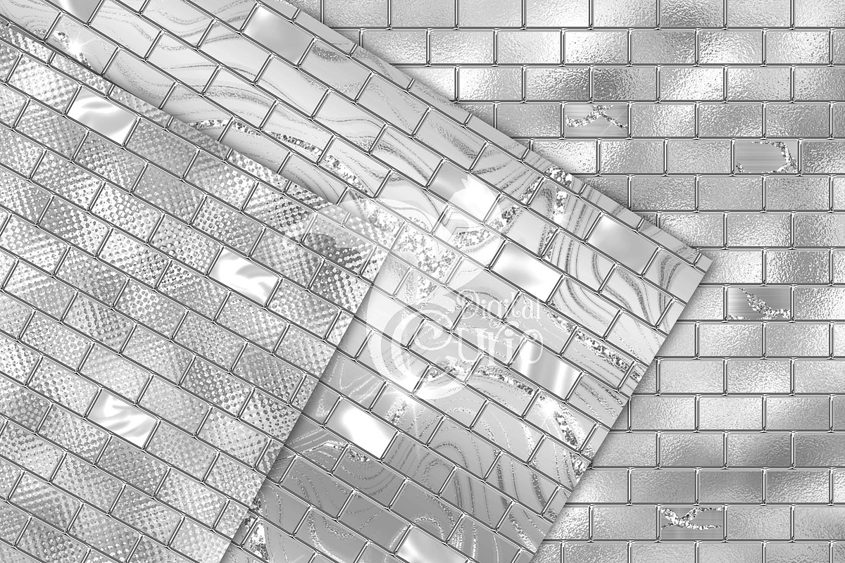 Silver Brick Walls Digital Paper, a Texture Graphic by Digital Curio (Photo 7 of 7)