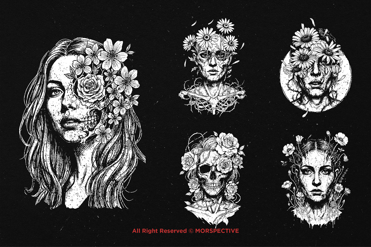 10 Bundle Dark Art Floral Life Girl, an Illustration by Morspective (Photo 3 of 7)